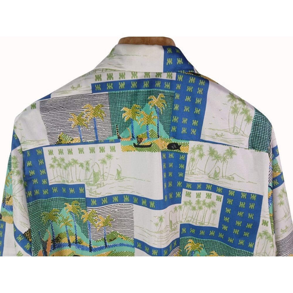Vintage 70s Napili Made Hawaii Tropical Graphic Hawaiian Shirt Size L No Iron - Picture 11 of 13